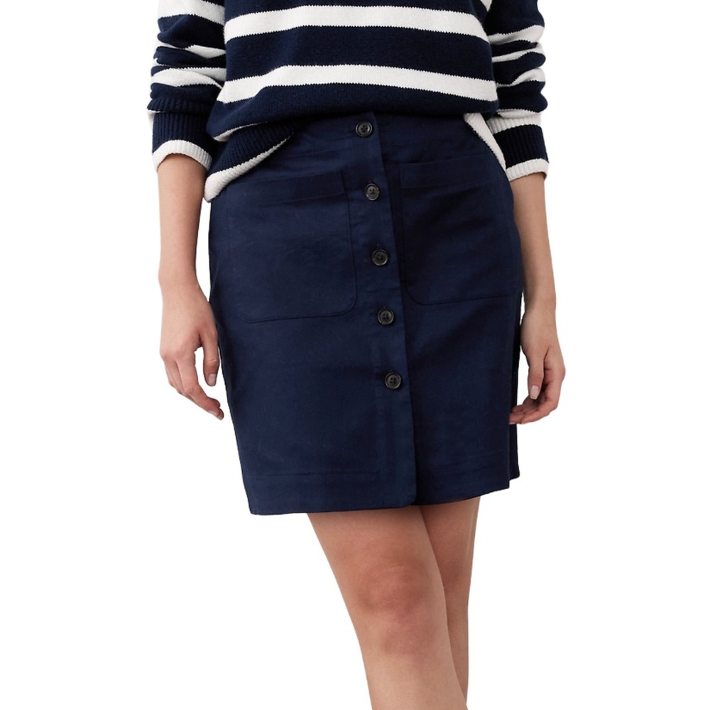 Banana Republic Skirt Womens Size 6 Blue Linen Blend Button Front Mini Pockets